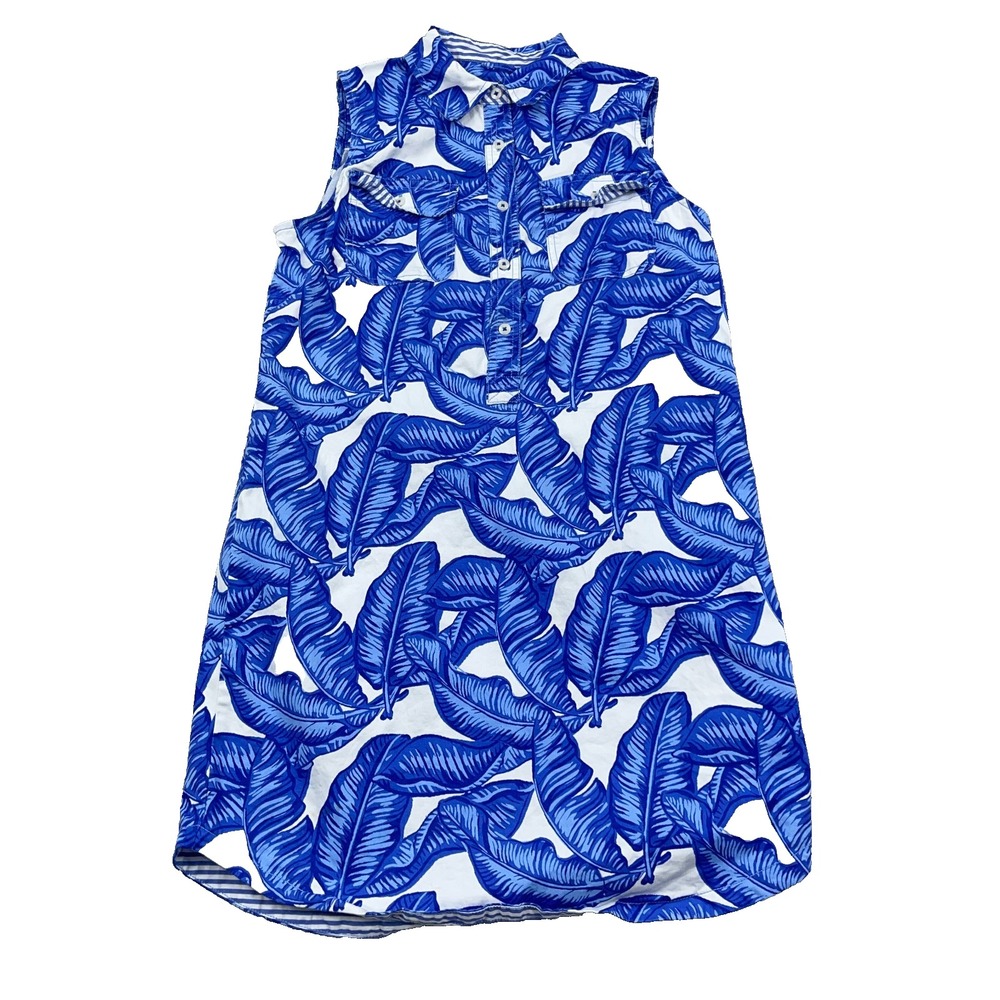 Vineyard Vines Banana Leaf Margo Sleeveless Shift Shirt Dress Blue Marlin Size 2